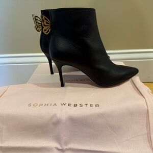 Sophia Webster Black Leather Ankle Boots with Gold Butterfly Heel brand new box